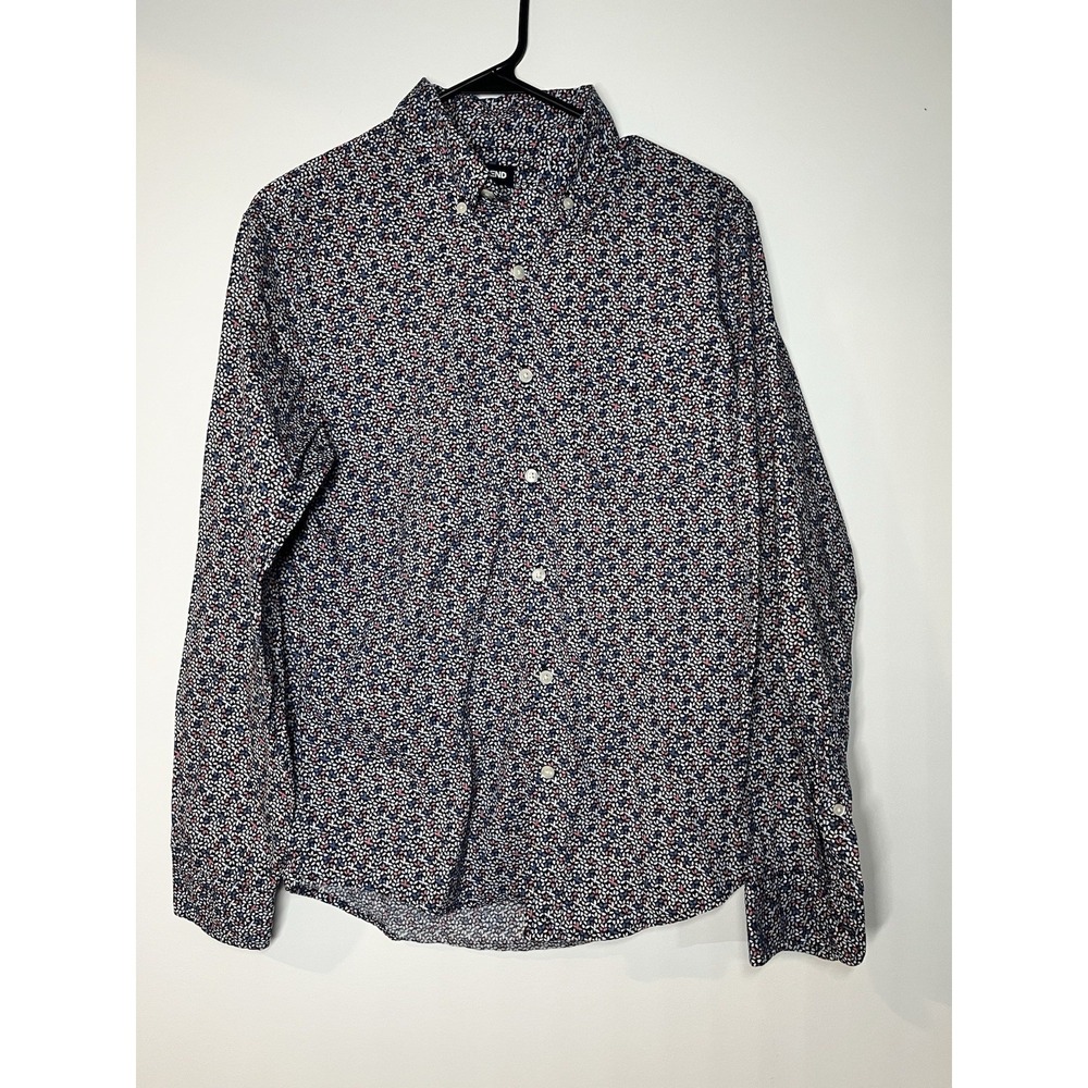 Land's End Blue Floral Collared Button Front Shirt Womens Size Small‎
